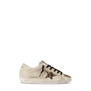 Golden Goose Leather Sneakers With Glitter Toe And Leopard Star - NWT
